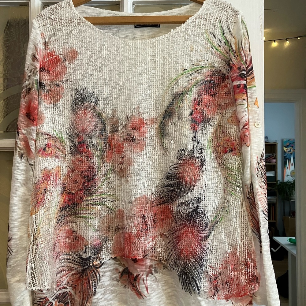 Boho Floral Knit Blouse - White and Red- Made in Italy
